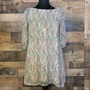 Audrey 3+1 - Multi-Colored Feather Print Dress